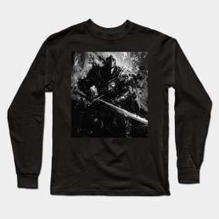 Monochrome Epic Knight Big Sword Black And White Long Sleeve T-Shirt